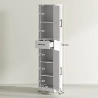 HOMCOM Armoire Haute de Salle de Bain Étroite avec 2 Portes 1 Tiroir et 2 Étagères Ajustables Style Rustique 40x30x170 cm Blanc(m-3)