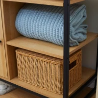 HOMCOM Portemanteau en Acier et Bois de Style Industriel avec Porte-Chaussures et Etagères, 80x40x180cm(m-4)