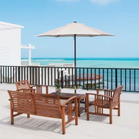 Outsunny Parasol de Jardin 2x2m Rond avec Poteau Central en Aluminium et Polyester, Crème(m-2)