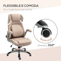 Vinsetto Chaise de Bureau Inclinable avec Hauteur Réglable en Tissu, 68x76x109-117 cm, Marron Clair(m-3)