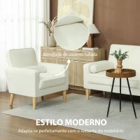 HOMCOM Poltrona Sala de Estar Estofada em Veludo Poltrona de Leitura com Assento com Botões e Pés de Madeira 76x79x82 cm Creme(m-6)