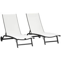 Outsunny Conjunto de 2 Espreguiçadeiras para Exterior com Encosto Ajustável em 5 Níveis e Rodas para Praia Piscina 165x66x102cm Branco e Preto(m-10)