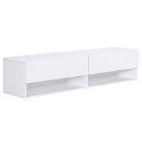 HOMCOM TV Schrank, Hängeschrank, Wandschrank, TV-Kommode, TV-Ständer, Lowboard, Moderner Fernsehtisch mit Klappfächer und Offene Regale, Spanplatte, Weiß, 140 x 32 x 31 cm(m-1)