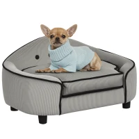 PawHut Dog Sofa for XS and S Size Dogs, Pet Chair Bed with Soft Cushion, Cat Sofa  Couch with Washable Cover, Wooden Frame, 66.5 x 45 x 35.5 cm, Grey(m-10)