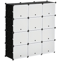 HOMCOM Meuble de rangement Meuble à chaussures modulable 12 casiers avec portes et étagères - dim. 125L x 32l x 125H cm - noir