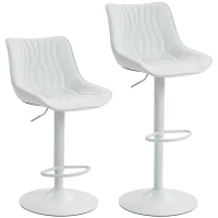HOMCOM Conjunto de 2 Bancos de Bar Bancos Altos de Cozinha Giratórios com Altura Ajustável e Couro Sintético 47,5x54x92-110 cm Branco(m-1)