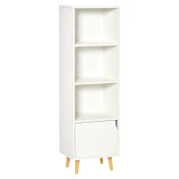 HOMCOM Scaffale Libreria con 3 Ripiani e 1 Armadietto in Legno, 40x30x129.5cm - Bianco(m-1)