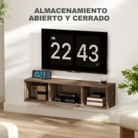 HOMCOM Armario de Pared Mueble de TV Colgante con 2 Compartimentos Abiertos y Puerta Abatible 120x30x29,5 cm Marrón(m-4)