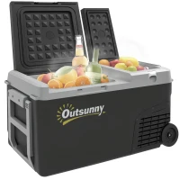 Outsunny Glacière électrique portable congélateur et réfrigérateur avec 2 zones 27 L, 12/24 V DC et 100-240V AC, jusqu'à -20°C(m-10)