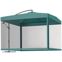 Outsunny Chapéu de Sol de Jardim Chapéu de Sol Excêntrico com Rede Mosquiteira Manivela e Base Cruzada 296x296x265cm Bege(m-10)
