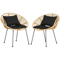 Outsunny Ensemble de 2 chaises de jardin en acier et résine tressée avec coussins moelleux 71,5 x 64 x 75 cm(m-1)