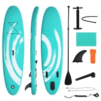 Outsunny Prancha de Paddle Surf Insuflável 300x76x15cm Prancha de Stand Up Insuflável com Remo Ajustável Barbatanas Superfície Antiderrapante Bomba e Bolsa de Transporte Azul(m-10)