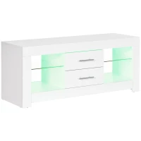 HOMCOM Mobile Porte TV de 55" avec Lumières LED à 12 Couleurs et Télécommande, Bois et Verre 120x40x50cm, Blanc(m-1)