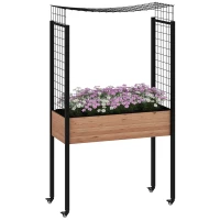 Outsunny Horta Elevada com Rodas Horta Urbana com Treliça Orifícios de Drenagem para Plantas Trepadeiras Flores 110x49x190 cm Marrom(m-10)
