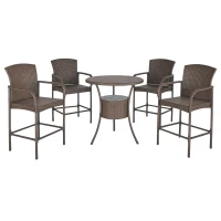 Outsunny Set 5 Pezzi Tavolino con 4 Sedie da Giardino Alte in Rattan Sintetico con Secchiello per Ghiaccio, Marrone(m-1)