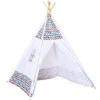 HOMCOM Tienda de Campaña para Niños de +3 Años Tipi Infantil de Madera Portátil con Ventana para Interiores y Exteriores 120x120x155 cm Blanco(m-1)