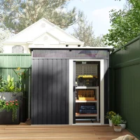 Outsunny Cabane de Jardin, Abri de Rangement avec Fenêtres, Ouvertures de Ventilation, Porte Coulissante, Acier imperméable, Résistant aux Intempéries, Gris Foncé(m-5)