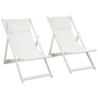 Outsunny Conjunto de 2 Tumbonas Plegables de Aluminio con Respaldo Regulable en 5 Posiciones Reposacabezas 58x96,5x91,5 cm Blanco(m-10)