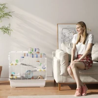 PawHut Cage pour Hamsters à 4 Niveaux avec Tubes, Roue, 3 Portes et Plateau, en Métal, PP et PS, 78x45x73 cm, Blanc(m-4)