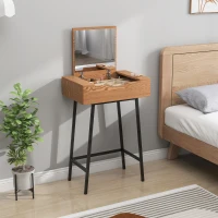 HOMCOM Table de Maquillage avec Miroir Pliable et 16 Compartiments de Style Industriel, Bois et Acier, 60x40x90 cm(m-3)