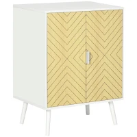 HOMCOM Buffet Meuble de Rangement sur pieds scandinave Placard 2 Portes avec étagère dim. 60L x 40l x 80H cm Blanc Portes Motif Graphique en Bois Clair(m-11)