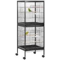 PawHut Cage Volière pour Oiseaux pour Intérieur avec Roulettes et Plateaux Amovibles, 51.5x50x140 cm, Noir(m-5)