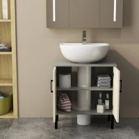 kleankin Mobile Salle de Bain sous-lavabo avec Double Porte et Étagère en Mélaminé, 60x30x60 cm, Gris et Chêne(m-4)