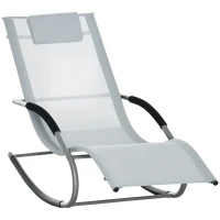 Outsunny Tumbona Mecedora con Reposacabezas Reposabrazos y Marco Metálico Carga 120 kg para Playa Patio Terraza 63x144x84 cm Gris(m-10)