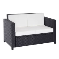 Outsunny Canapé de jardin 2 places canapé droit 4 coussins déhoussables 130L x 70l x 80H cm résine tressée noire(m-1)