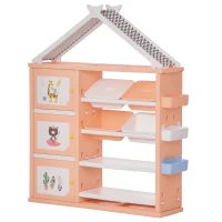HOMCOM Estantería Infantil de Juguetes con Armario Estantes 4 Cajas y 3 Cestas Organizador de Almacenaje para Habitación de Niños Sala Juegos 128x34x155 cm Naranja Pastel(m-10)
