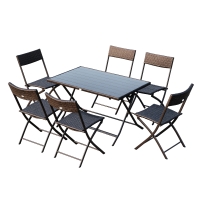 Outsunny Ensemble salon de jardin 6 personnes grande table rectangulaire pliable + 6 chaises pliantes métal résine tressée PS chocolat