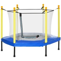 ZONEKIZ Cama Elástica para Niños de 3-6 Años con Red de Seguridad para Interior Carga 50 kg 122x122x97 cm Azul(m-1)