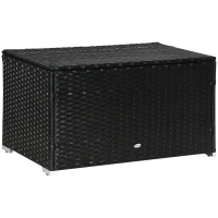 Outsunny Coffre de Jardin en Rotin et Acier avec Couvercle, 95x60x53cm, Noir(m-6)