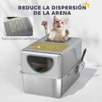 PawHut Arenero para Gatos de Acero Inoxidable XL Arenero con Pala Aberturas Dobles Fácil de limpiar Plata(m-6)