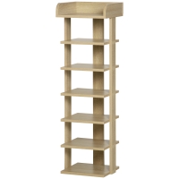 HOMCOM Etagère à Chaussures d'Entrée en Bois, Étagère pour 6 Chaussures avec Étagère pour Objets, 32x30x104 cm, Chêne