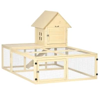 PawHut Clapier en bois enclos pour animaux villa pour lapin 2 niveaux avec aire de course rampe et portes verouillables(m-1)