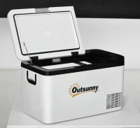 Outsunny Geleira Elétrica de Compressor 25L Portátil até -20℃ com Luz LED e Alças Dobráveis Geleira de Carro 12V/24V e 240V para Casa Campismo Viagem 58,5x33,5x35,2cm Branco(m-10)