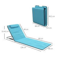 Outsunny Ensemble de 2 Tapis de Plage avec Dossier Inclinable en 5 Niveaux Appuie-tête et Sac de Transport 134x48x33-43 cm Bleu(m-3)