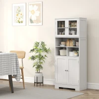 HOMCOM Credenza Cucina avec 2 Armoires et 3 Compartiments Ouverts, Portes en Verre et Étagères Réglables, 60x30x145.5 cm, Blanc(m-4)