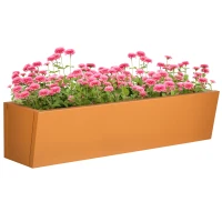 Outsunny Floreira Suspensa de Aço Floreira Retangular Suspensa com 2 Ganchos Ajustáveis e 2 Orifícios de Drenagem 91x35x24 cm Marrom(m-10)