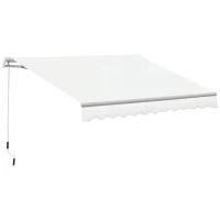 Outsunny Toldo Manual Retráctil 350x250 cm Toldo para Balcón con Manivela de Metal Impermeable y Anti-UV Toldo Enrollable de Exterior para Jardín Terraza Ventanas Blanco(m-10)