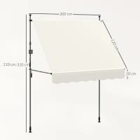 Outsunny Auvent Manuel Rétractable 200x120x210-310 cm pour Balcon et Terrasse avec Hauteur Ajustable avec Manivelle Crème(m-3)