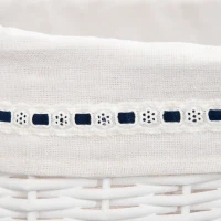 HOMCOM Panier à Linge en Osier avec Couvercle et Sac Intérieur en Tissu Lavable, Blanc(m-4)
