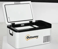 Outsunny Geleira com Compressor 18L Portátil até -20℃ com Luz LED e Alças Dobráveis Geleira de Carro 12V/24V e 240V para Casa Campismo Viagem 58,5x33,5x29,2cm Branco(m-10)