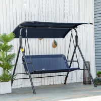 Outsunny Balancelle de Jardin 3 Places avec Auvent Ajustable, Tissu Oxford et Acier, Bleu Foncé(m-2)