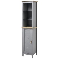 kleankin Armario Alto de Baño Moderno Mueble Columna de Baño con 1 Puerta Estante Ajustable y 3 Compartimentos 39x30x168 cm Gris(m-10)
