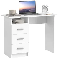 HOMCOM Bureau Moderne en Bois avec 3 Tiroirs et Etagère Ouverte, 100x40x75 cm, Blanc et Marron(m-5)