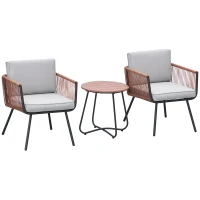 Outsunny Ensemble de jardin en résine tressée 3 pièces cadre en acier 2 fauteuils + table basse coussins inclus teck gris orange(m-1)