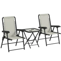 Outsunny Conjunto de Mesa e Cadeiras de Jardim Móveis de Exterior Dobrável com Estrutura de Aço e Suporte para Copos Creme(m-1)