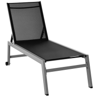 Outsunny Lettino Sdraio Prendisole in Alluminio e Texteline | Schienale Regolabile, Nero e Grigio, 2 Ruote | 169 x 65 x 102cm